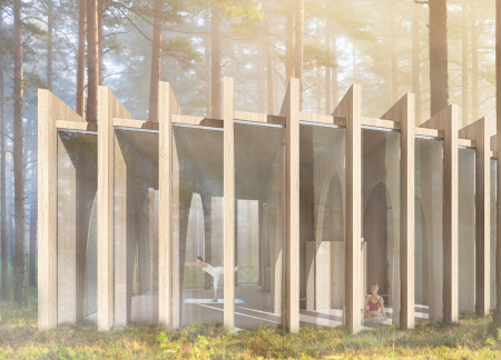 Charred Wooden Shingles and Vertical Timber Frames Create a Harmony with Nature in a Mindfulness Retreat