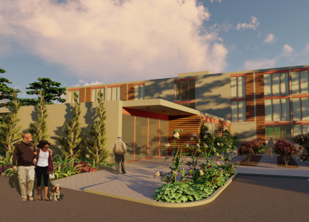 Charred Wooden Shingles and Solar Elements Define a Sustainable Hillside Community for Seniors