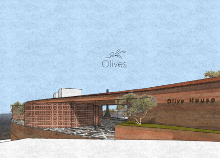 Curvilinear Structure Crafted with Ceramic Bricks and Natural Stone for Community Gathering