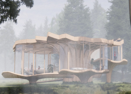 Fibonacci-Inspired Design with Charred Wooden Shingles Elevating Sustainable Living