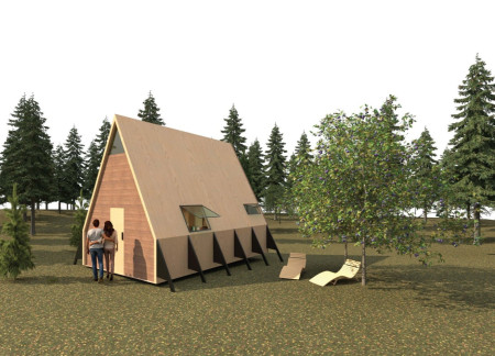 Retractable Microhome Crafted with Microcomposite Wood and Plywood Emphasizing Biophilic Design