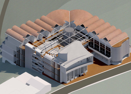 Curvilinear Sanctuary Constructed with Local Stone and Sustainable Wood for Communal Retreat