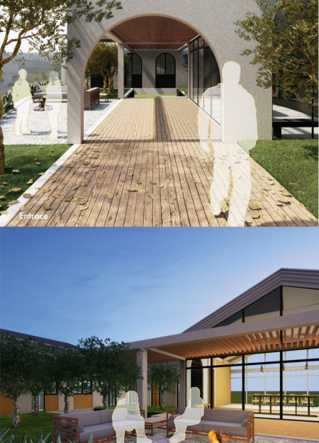 Natural Beige Terra Cotta and Mass Timber Create a Community Gathering Space Within Olive Groves