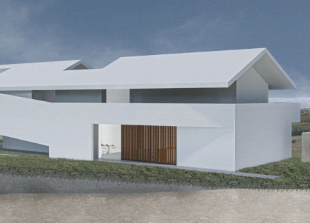 White Concrete and Glass Facades Harmonizing with Olive Oil Heritage in Sustainable Design