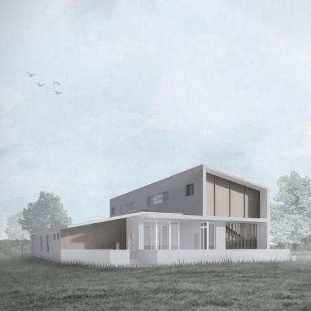 Central Courtyard Embracing Natural Light Through Wood Cladding and Concrete Structure