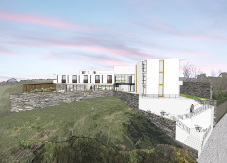 Sustainable Living Enhanced by Schist Walls and Split-Level Design in a Community-Focused Environment