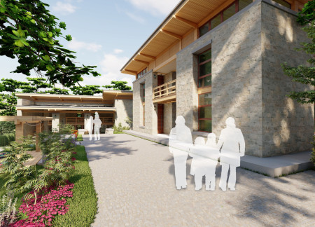 Charred Wooden Shingles and Limestone Integration in a Sustainable Olive Oil Facility