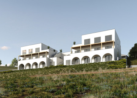 Therapeutic Gardens Framed by Local Craftsmanship and Stucco Facades in Hillside Community Living
