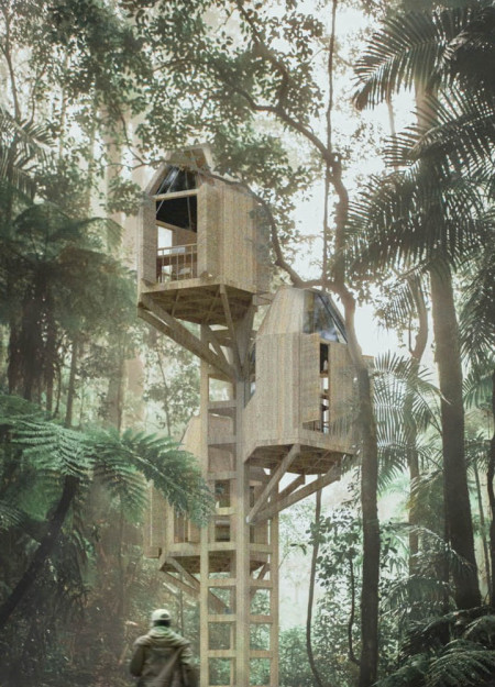 Elevated Research Haven Crafted from Cross-Laminated Timber with Charred Wooden Shingles