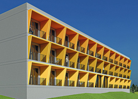 Terracotta Accents and Exposed Concrete in a Community-Centric Senior Housing Solution