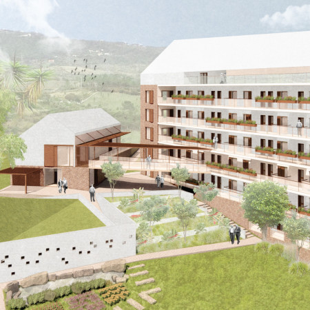 Charred Wooden Shingles and Stone Facades Enhance Senior Living Through Nature Integration