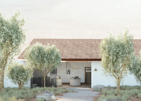Terracotta Textures and Plastered Concrete Define Sustainable Olive Grove Experience