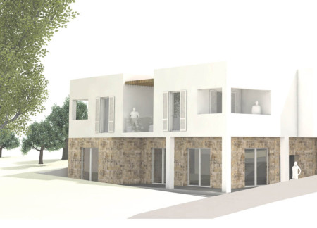 Hillside Guesthouse Crafted with Natural Stone and Flexible Timber Spaces