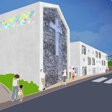 Charred Wooden Shingles and Rendered Facade in a Community-Focused Elderly Care Facility