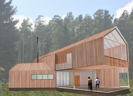 Charred Wood Shingles and Larch Facade Blend with Nature in a Forest Retreat