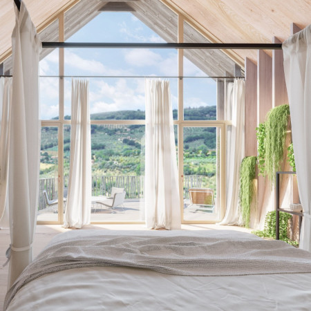 Timber Retreat Embracing Olive Trees with No Glue Assembly and Terracotta Fa&ccedil;ade