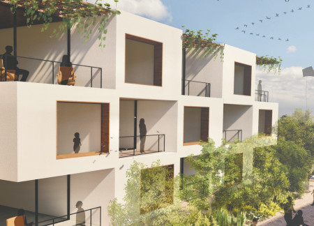 Terraced Living Spaces with Natural Wood Finishes and Community Gardens for Senior Residents