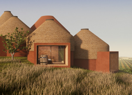 Cork and Thatched Granaries Nestled in a Rural Landscape