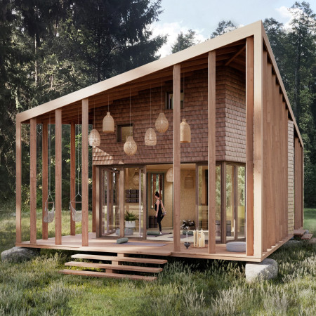 Natural Slate and Eel-Grass Insulation in a Pentagonal Wellness Retreat