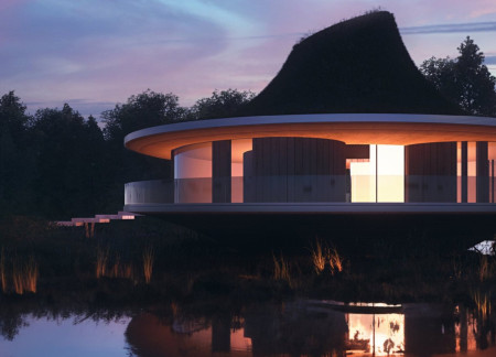 Conical Structure Crafted from Cross-Laminated Timber Panels with Charred Wood Accents for a Yoga Retreat