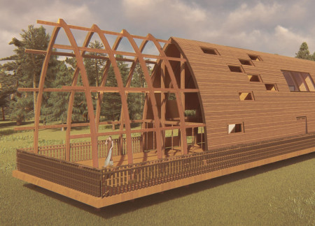 Arched Facade of Laminated Wood Enhances Community Space at Baltic Shoreline