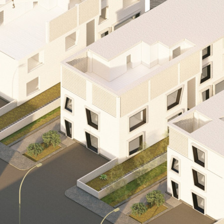 Super-White Acrylic Coated Concrete Facades with Modular Living Solutions