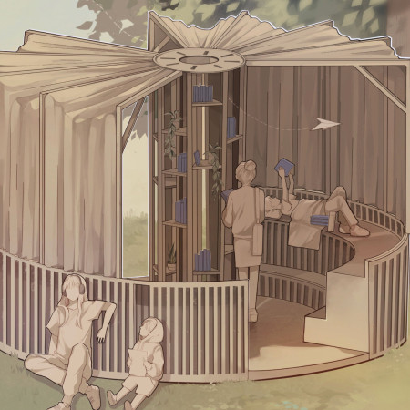 Circular Space Crafted from Timber and Fabric That Promotes Literacy and Community Engagement