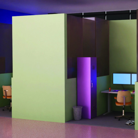 Translucent Panels and Green Hues Enrich Flexible Workspace Design