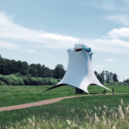Tensile Ptfe Membrane Enveloping a Timber Observation Tower Balancing Nature and Community Engagement