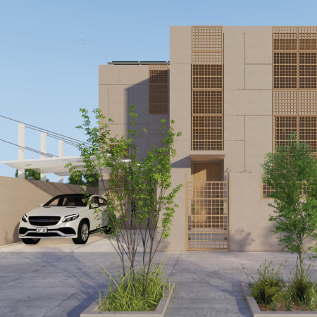 Rammed Earth and Perforated Timber Screens Create a Harmonious Family Dwelling