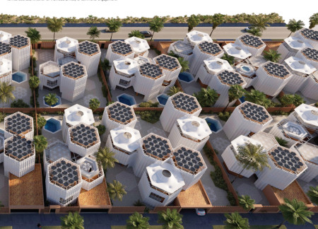 Modular Hexagonal Units Featuring Solar Panels and Thermal Mass for Sustainable Urban Living