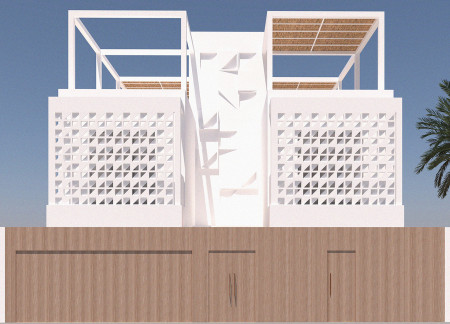 Breezeblock Facade and Green Roof Integrate Courtyard Living in Sustainable Residential Design