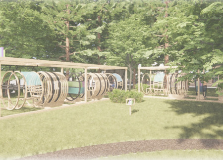 Cross-Laminated Timber Pods Integrating Playful Swings for Engaging Outdoor Reading Spaces