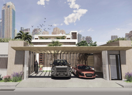 Steppe Profile Enveloped in Natural Wood Tones with Reinforced Concrete and Expansive Courtyards