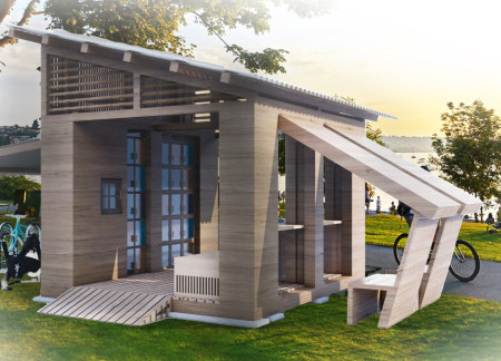 Solar-Powered Community Hub Built with Sustainable Plywood and Cycle-Energy Innovations