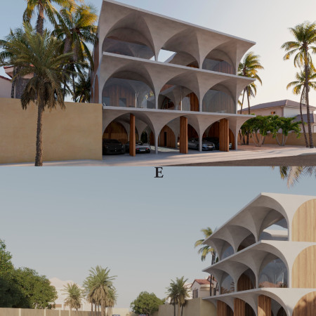 Arched Modules Crafted from Gfrc with Integrated Solar Panels for Community Living