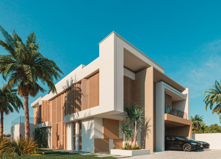 Lightweight EPS Structure Featuring Recycled Wood Finishes in a Modern Modular Villa