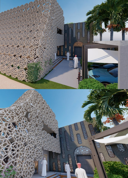 Charred Wooden Screens and Passive Cooling Strategies in Desert Residences