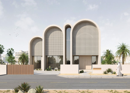 Arching Forms and Natural Shading with Concrete and Wood in a Sustainable Family Home