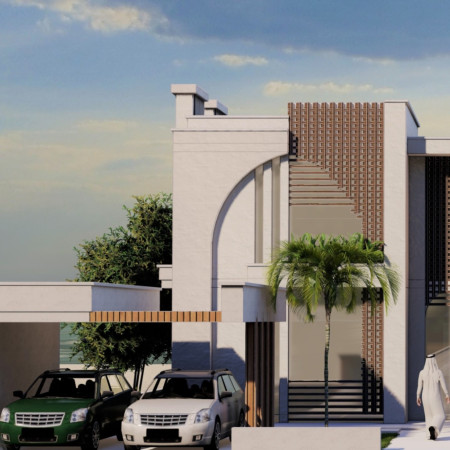 Solar-Powered Residence with Thermal Brick Insulation and Seamless Indoor-Outdoor Living