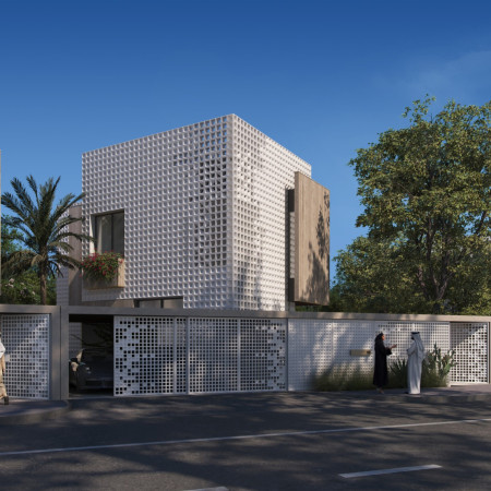 Perforated Screen Facade with Air Conditioning Brick Enhances Privacy and Light Management in Subtropical Residence