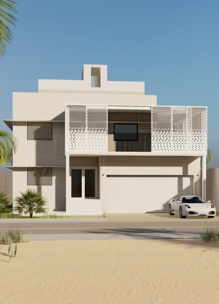 Natural Stone Cladding and Wind Catchers Shape a Sustainable Residential Villa in Dubai