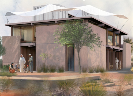 Dynamic Solar Veil and Thermal Mass Utilize Natural Materials in Multi-Generational Family Residence
