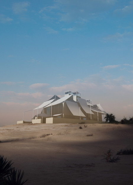 Membrane Facade with Wind Towers Enhances Climate Adaptation in Sustainable Desert Residence