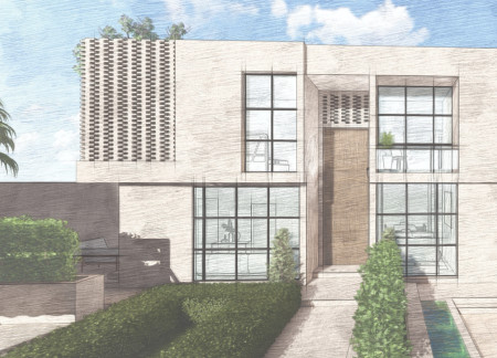 Charred Wood Shingles and Concrete Forms Define Sustainable Living in a Desert Oasis