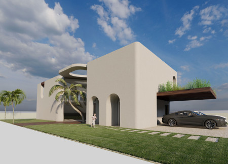 Sustainable Residence Featuring Thermal Concrete and Green Roof Integration