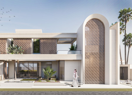 Wind Towers and Bright Straw Construction for Sustainable Family Living in Desert Oasis