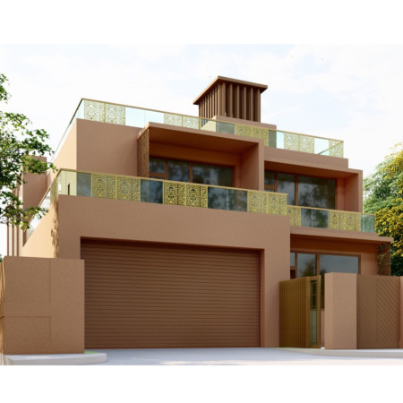 Auxotic Material Integration and Wind Towers Enhance Sustainable Living in a Residential Setting