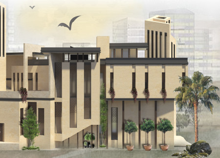 Rammed Earth Construction with Integrated Shading Devices for Sustainable Family Living