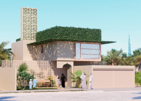 Windcatcher-Enhanced Residence Featuring Local Clay Bricks and Sustainable Materials